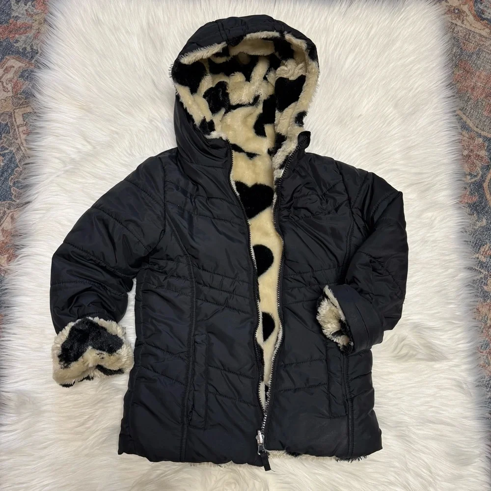 Madden Girl reversible puffer jacket black heart girls 7/8
